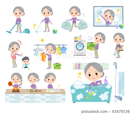 A set of elderly women's jerseys for household chores such as cleaning and washing 83870536