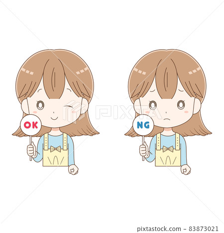Girl with OK / NG plate 83873021