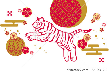 彈跳老虎的剪影和日本圖案老虎新年賀卡材料的背景插圖素材 彈跳老虎的剪影和日本圖案老虎新年賀卡材料的背景插圖素材 83873122