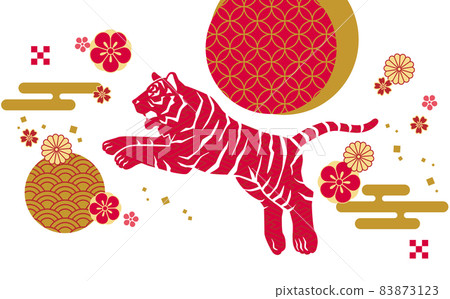 彈跳老虎的剪影和日本圖案老虎新年賀卡材料的背景插圖素材 83873123