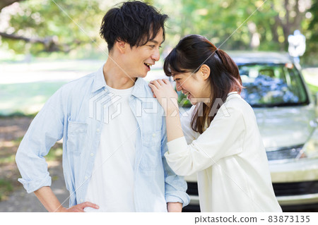 Men and women enjoying a drive date Men and women enjoying a drive date 83873135