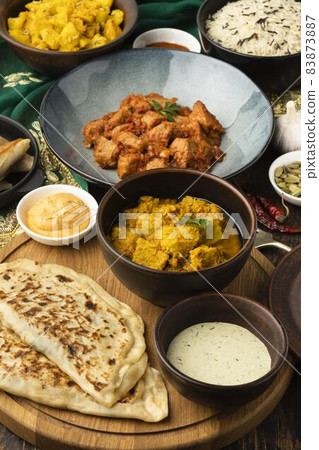 high angle indian food assortment. High quality beautiful photo concept 83873887