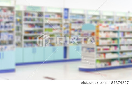 Pharmacy background. Blur counters of pharmacy with medicines, tablets and pills. Pharmacy background. Blur counters of pharmacy with medicines, tablets and pills. 83874207
