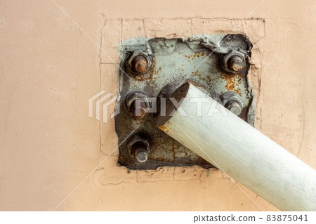 Bolts connection between steel truss and column concrete. Construction joint. Bolts connection between steel truss and column concrete. Construction joint. 83875041