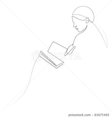 Continuous line drawing of woman reading book.... - Stock Illustration ...