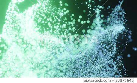 3D 渲染的暗背景、發光的綠色粒子軌跡、數字抽象背景、能量和技術 83875643