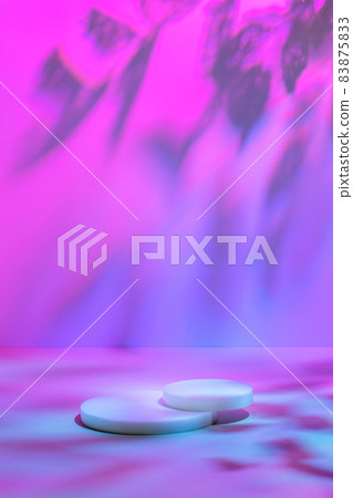 circle white podium on pastel neon background with shadows 83875833
