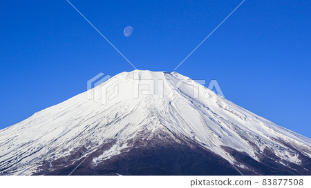 Blue sky and Mt. Fuji, the setting moon (Pearl Fuji) Blue sky and Mt. Fuji, the setting moon (Pearl Fuji) 83877508