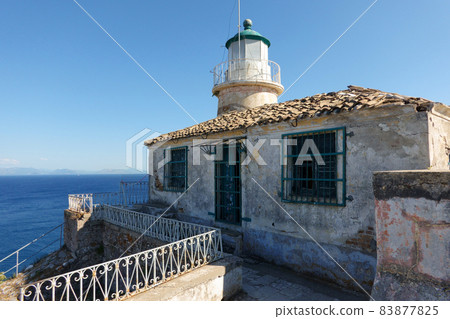 Lighthouse in old Byzantine fortress in Kerkyra, Corfu island in Greece Lighthouse in old Byzantine fortress in Kerkyra, Corfu island in Greece 83877825