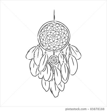 Ethnic illustration with American Indians dreamcatcher. Hand-drawn vector eps10. Ethnic illustration with American Indians dreamcatcher. Hand-drawn vector eps10. 83878188