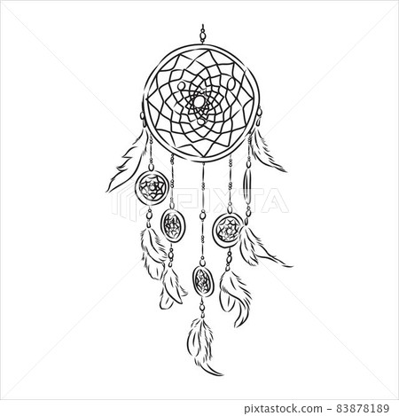 Ethnic illustration with American Indians dreamcatcher. Hand-drawn vector eps10. Ethnic illustration with American Indians dreamcatcher. Hand-drawn vector eps10. 83878189