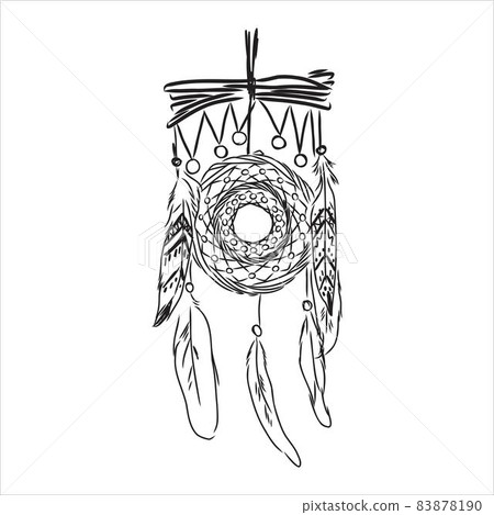 Ethnic illustration with American Indians dreamcatcher. Hand-drawn vector eps10. Ethnic illustration with American Indians dreamcatcher. Hand-drawn vector eps10. 83878190