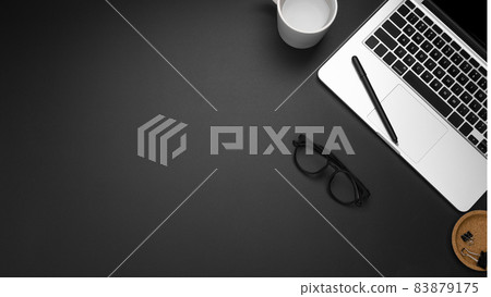 flat lay workstation with copy space laptop. High quality beautiful photo concept 83879175