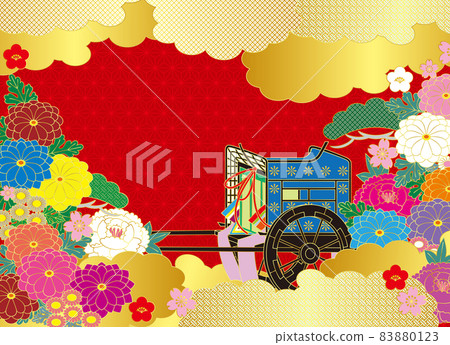 Illustrations of traditional Japanese patterns such as gosho carts and chrysanthemums 83880123