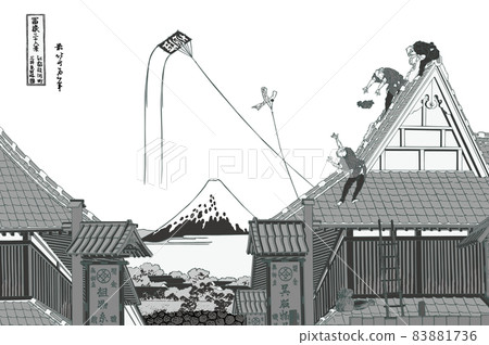 Katsushika Hokusai image 黑白背景，標題為江戶市駿河町三井三井 83881736
