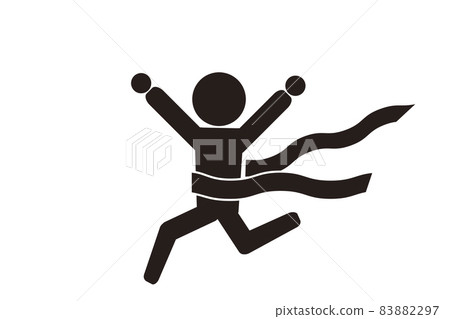 A person who cuts a marathon goal tape. Goal achievement icon. 83882297