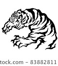 Paper-cutting line drawing of a tiger attacking Paper-cutting line drawing of a tiger attacking 83882811