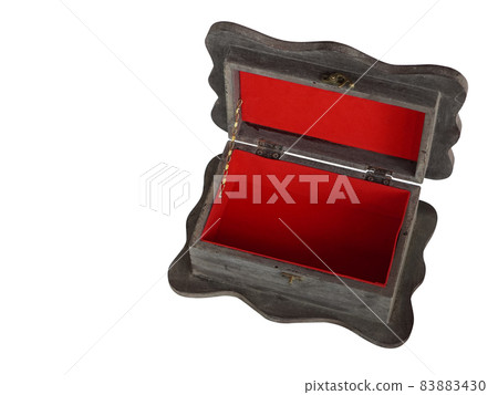 Top view open Old wooden box inside the red cloth on white background, copy space Top view open Old wooden box inside the red cloth on white background, copy space 83883430