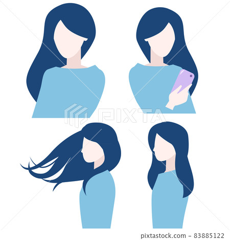 Illustration set of a simple woman with long hair 83885122