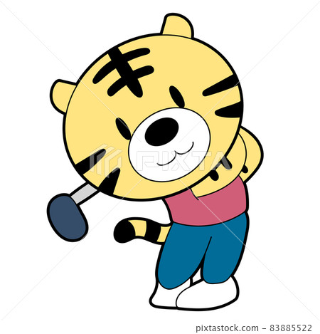 Color illustration of a tiger playing golf Color illustration of a tiger playing golf 83885522