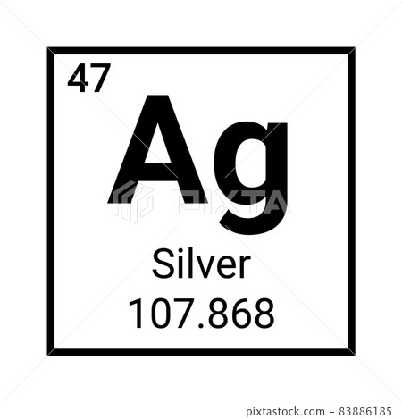 Silver periodic element atom Ag symbol. Chemical Silver element argentum vector icon 83886185