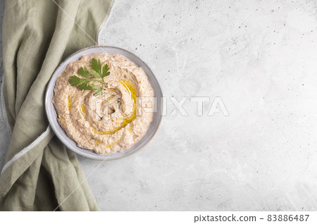 Esme, baba ganoush from baked eggplant with sesame paste 83886487