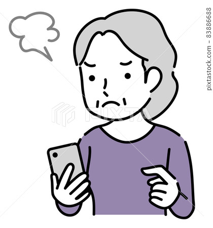 Frustrated senior woman operating a smartphone Frustrated senior woman operating a smartphone 83886688