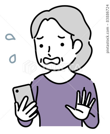 An impatient senior woman operating a smartphone An impatient senior woman operating a smartphone 83886724