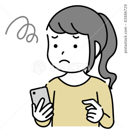 操作智能手機時遇到麻煩的女童 83886729