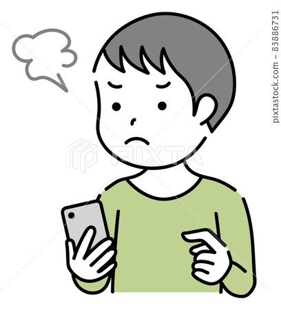 操作智能手機的沮喪的男孩 83886731