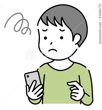 A boy who is in trouble operating a smartphone A boy who is in trouble operating a smartphone 83886733