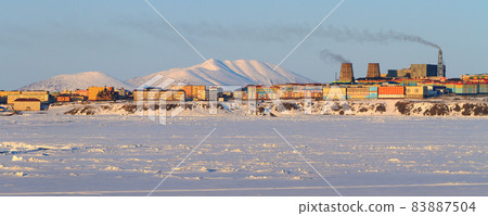 Winter panorama of the northern city of Anadyr. Winter panorama of the northern city of Anadyr. 83887504