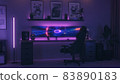 Games room with a cyber gamer computer. 3d render of neon lighting 83890183