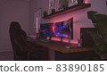 Games room with a cyber gamer computer. 3d render of neon lighting 83890185
