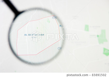 Al Battaliyah city in Saudi Arabia visualization illustrative concept on display screen through magnifying glass Al Battaliyah city in Saudi Arabia visualization illustrative concept on display screen through magnifying glass 83891502