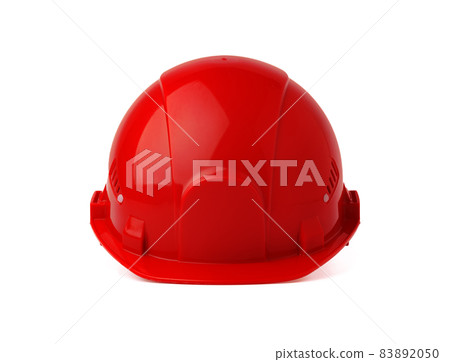 Red plastic safety hardhat isolated on white background 83892050