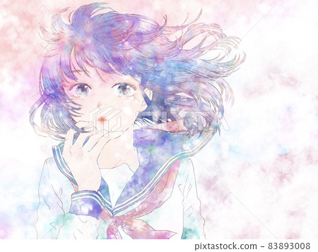 頭髮飄揚的女學生/粉紅色背景 頭髮飄揚的女學生/粉紅色背景 83893008
