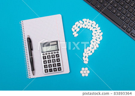 White Question Mark and Calculator. Pharmaceutical Industry and Medicinal Products White Question Mark and Calculator. Pharmaceutical Industry and Medicinal Products 83893364