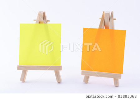 Two Wooden Easels Miniature with Blank Colored Square Canvas or Memo Paper 83893368