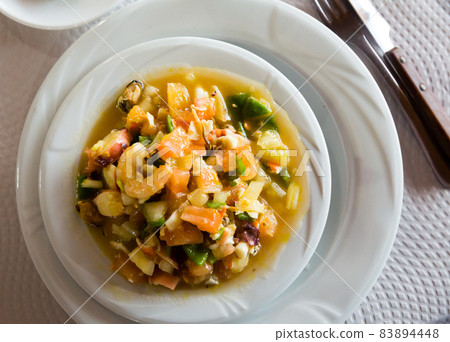 Top view of seafood salpicon Top view of seafood salpicon 83894448