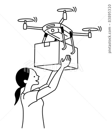 無人機交付交付插圖黑白單色 83895310