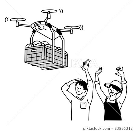 Drone delivery delivery illustration black and white monochrome 83895312