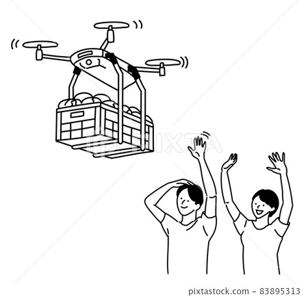 Drone delivery delivery illustration black and white monochrome 83895313