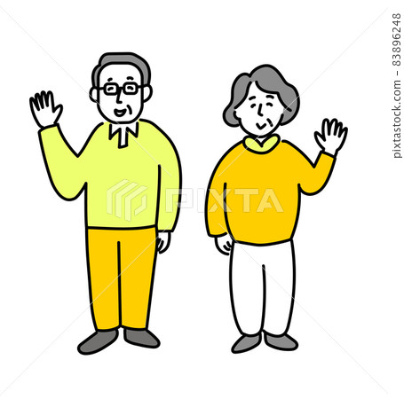 An old couple waving their hands, grandpa, grandma, waving their hands, illustrations 83896248