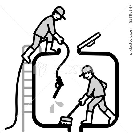 水箱、接水層、清潔工、單調插圖 水箱、接水層、清潔工、單調插圖 83896847