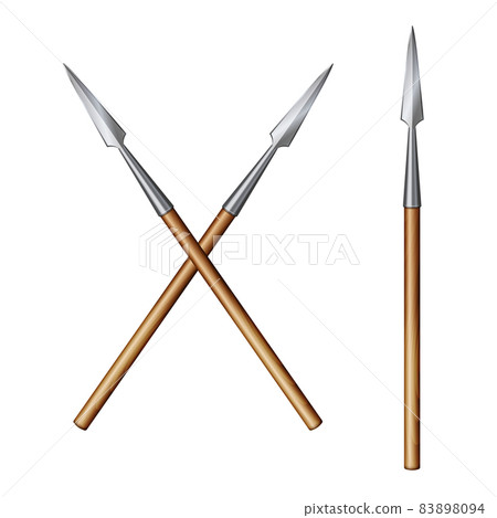 Color realistic image of two crossed spears isolated on a white 83898094