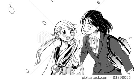 Monochrome illustration of a girl who is surprised to be called out Monochrome illustration of a girl who is surprised to be called out 83898095