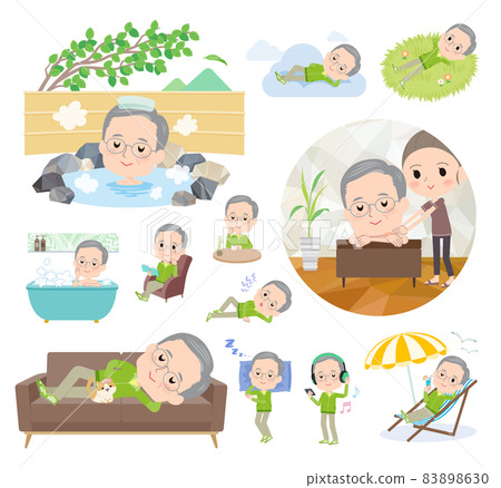 Green jersey elderly men's set on relaxation 83898630