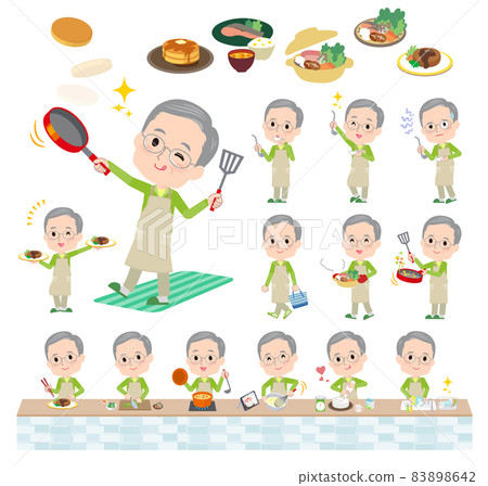 Green jersey elderly men's set on cooking 83898642