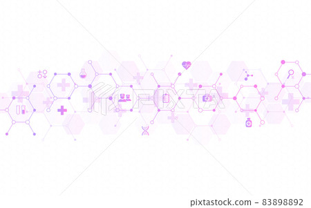 Illustration of medical background and healthcare technology with flat icons and symbols. Design template of concept and idea for health care business, innovation medicine, health safety, science 83898892
